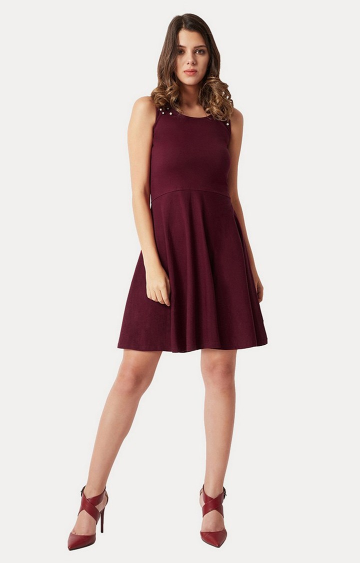 Women's Red Cotton SolidEveningwear Skater Dress