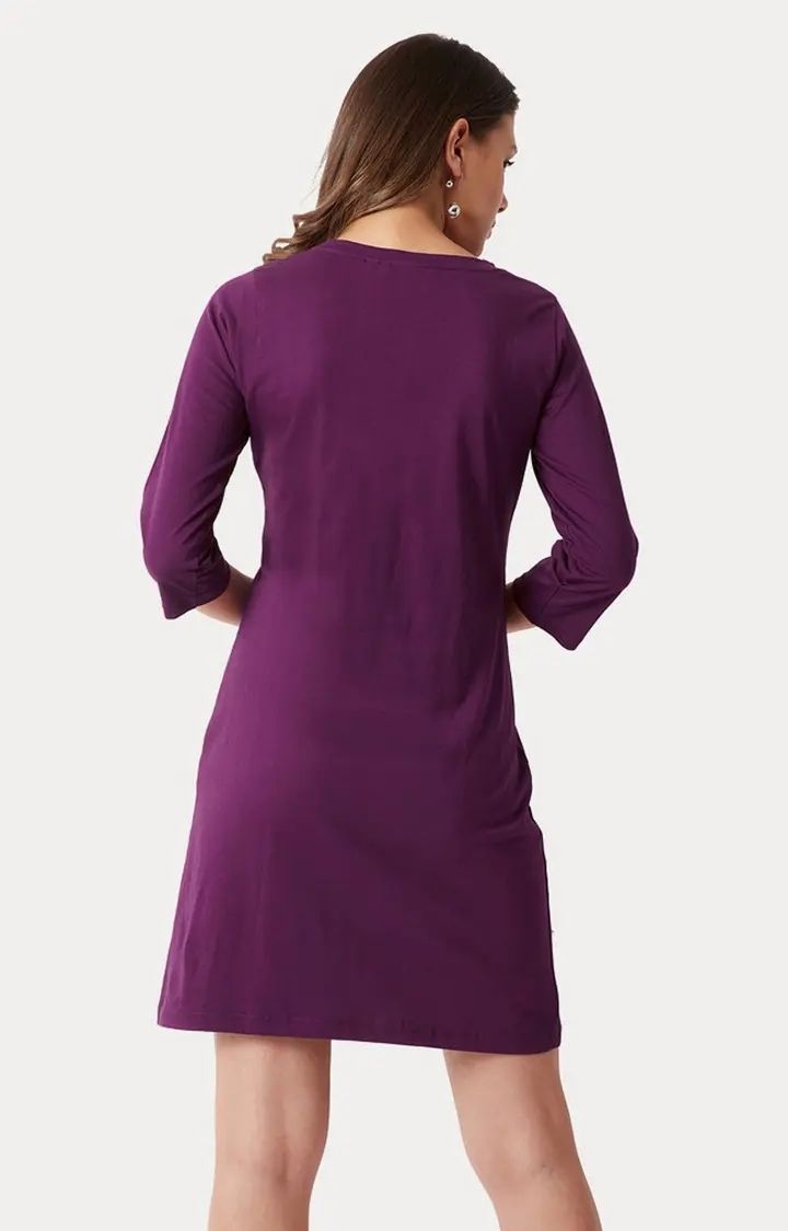 Women's Purple Cotton SolidCasualwear Shift Dress