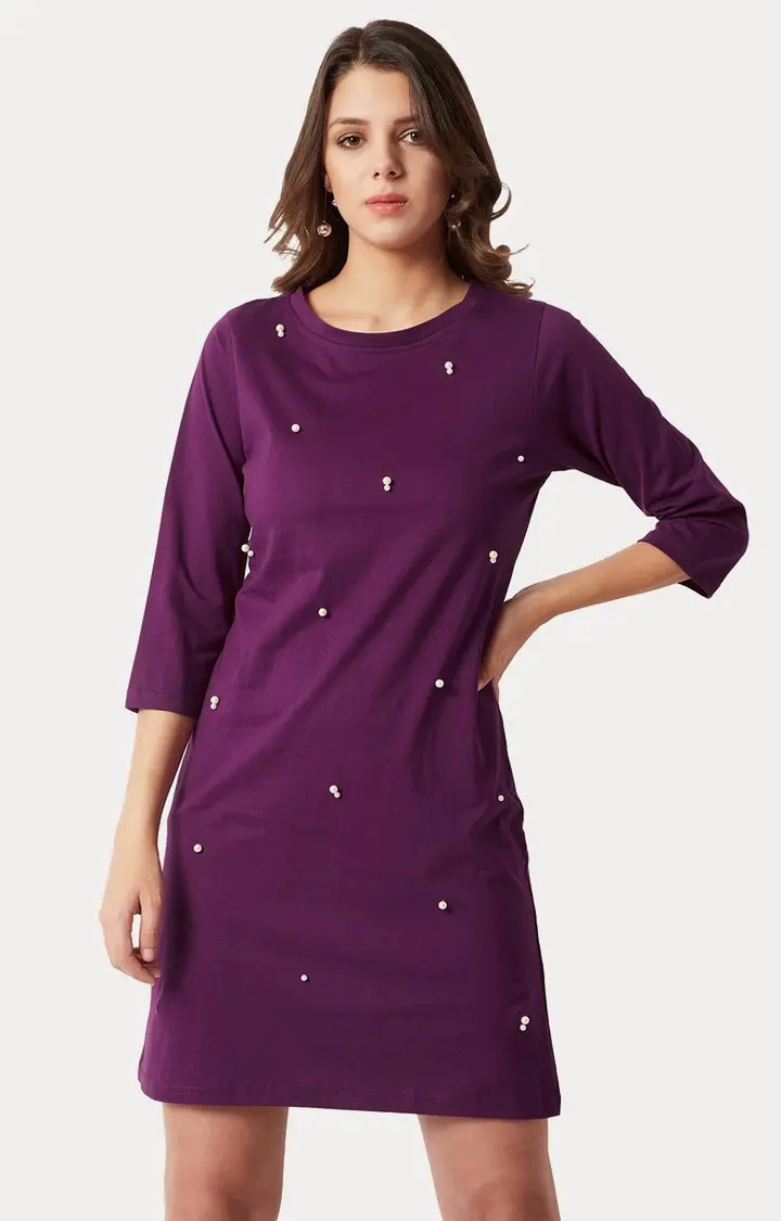 MISS CHASE | Women's Purple Solid Shift Dress