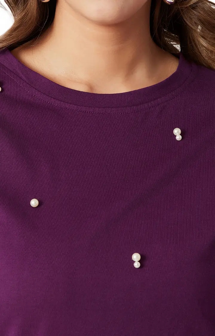 Women's Purple Cotton SolidCasualwear Shift Dress