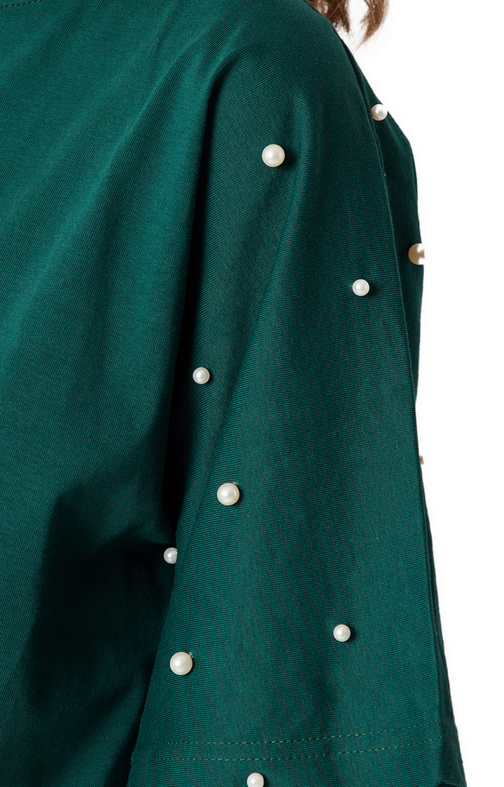 Women's Green Cotton SolidEveningwear Shift Dress