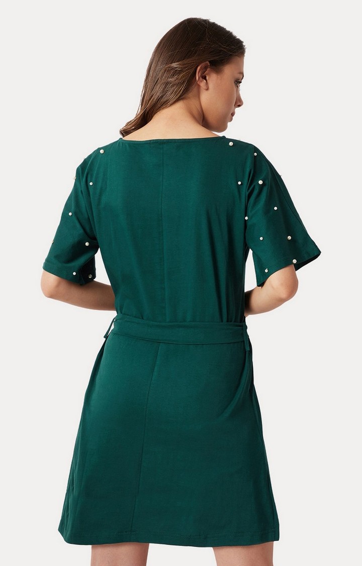 Women's Green Cotton SolidEveningwear Shift Dress