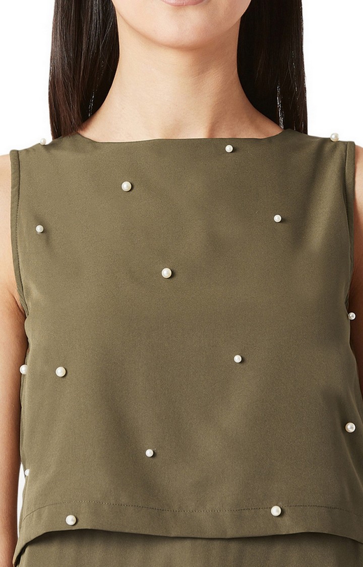 MISS CHASE | Women's Green Solid Sheath Dress 4