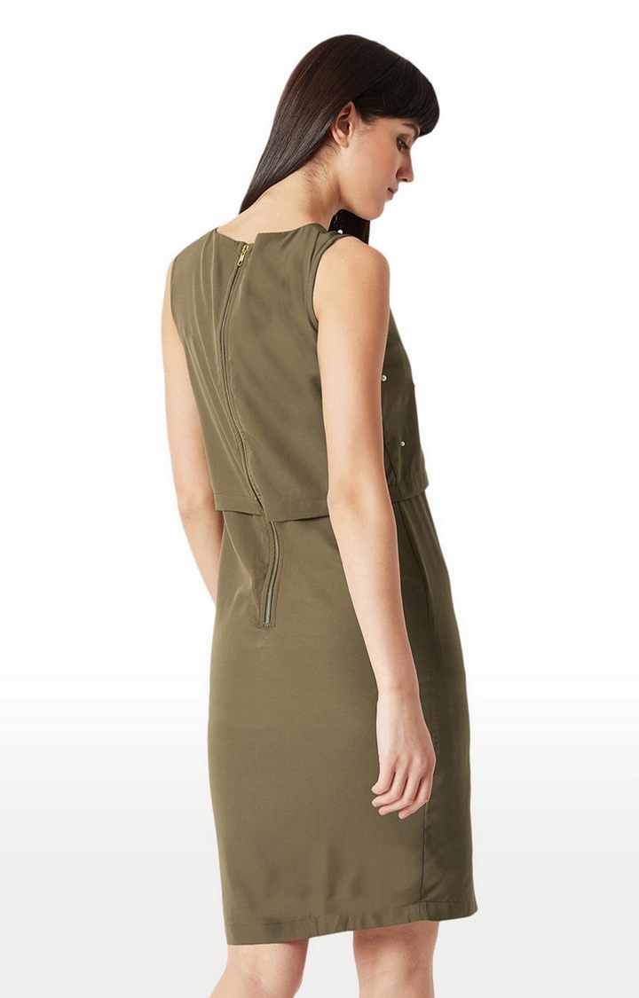 MISS CHASE | Women's Green Solid Sheath Dress 3