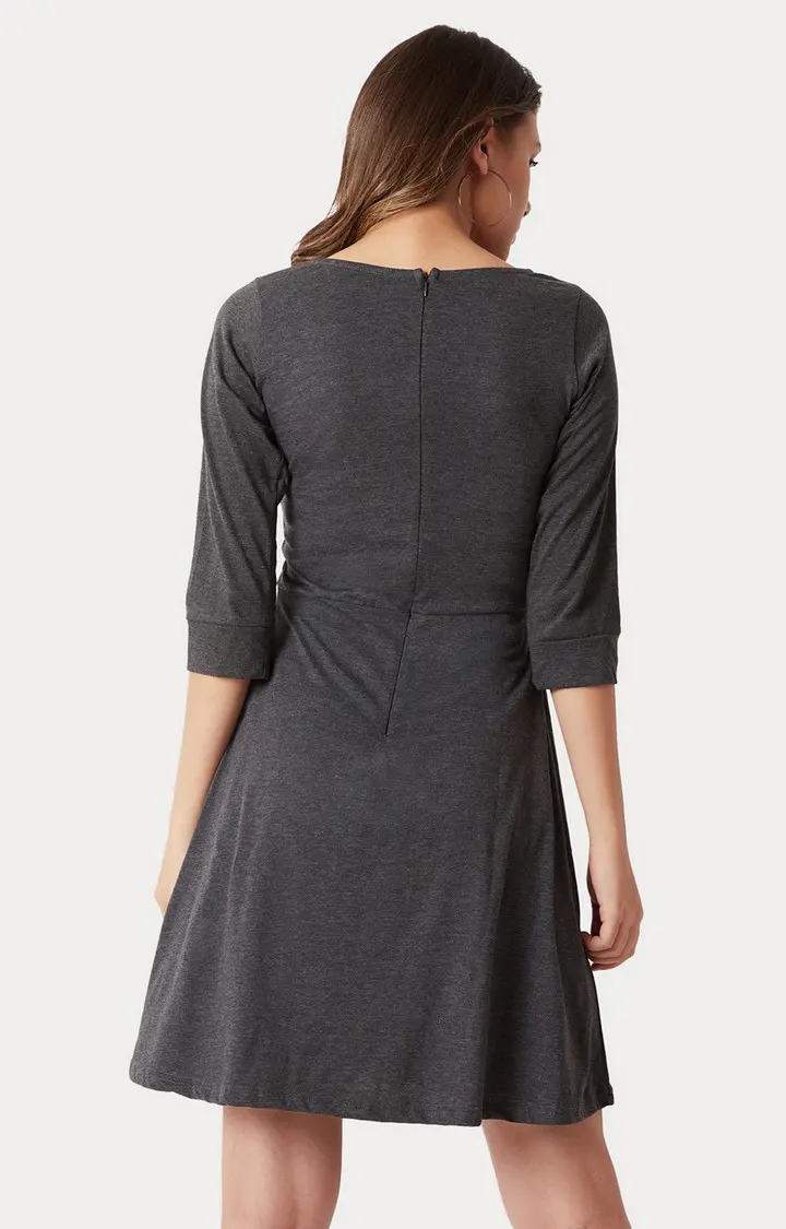 MISS CHASE | Women's Grey Solid Skater Dress 3