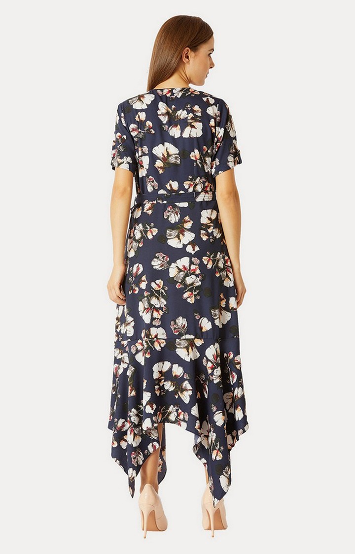 Women's Multi Crepe PrintedCasualwear Asymmetric Dress