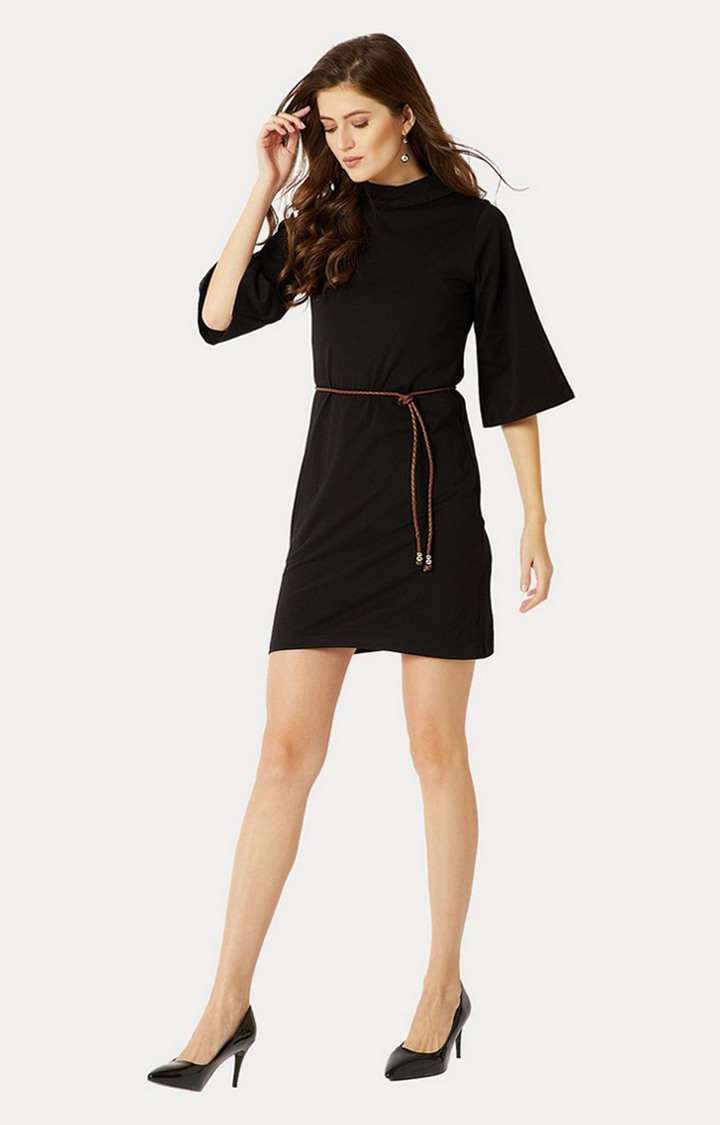 Women's Black Cotton SolidCasualwear Shift Dress