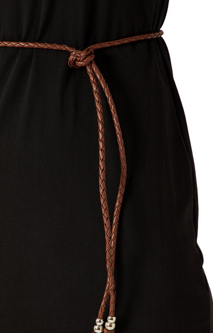 Women's Black Cotton SolidCasualwear Shift Dress