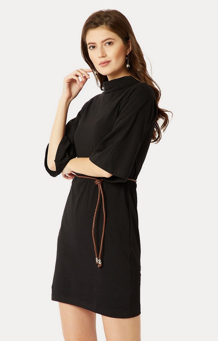 Women's Black Cotton SolidCasualwear Shift Dress