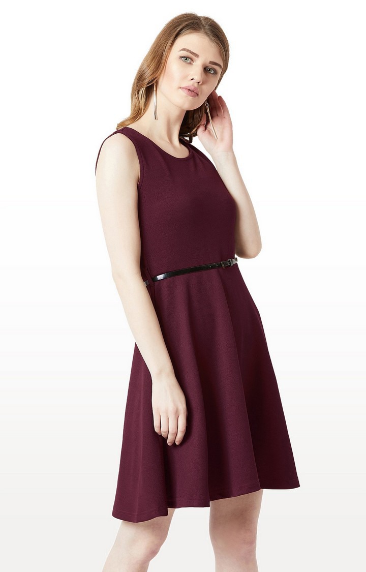 Women's Red Polyester SolidCasualwear Skater Dress