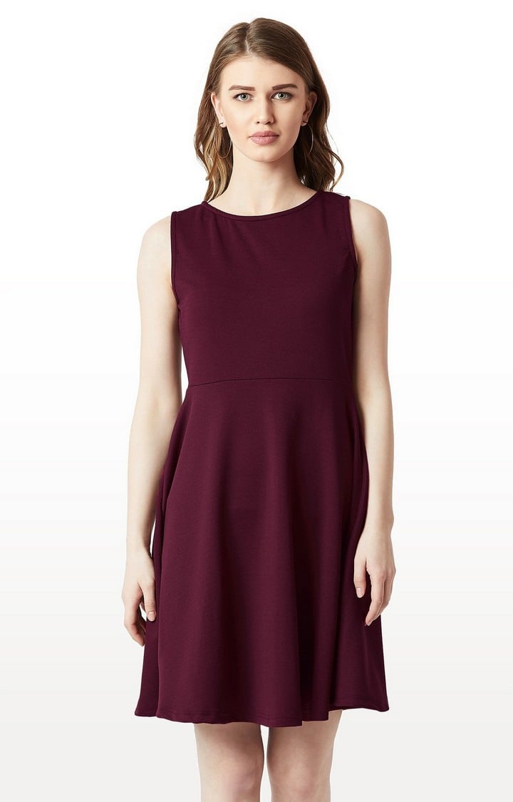 MISS CHASE | Women's Red Polyester SolidCasualwear Skater Dress