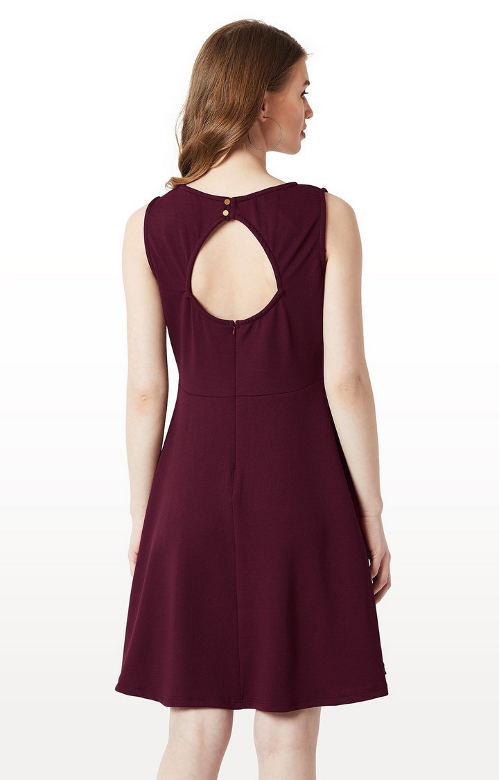 Women's Red Polyester SolidCasualwear Skater Dress