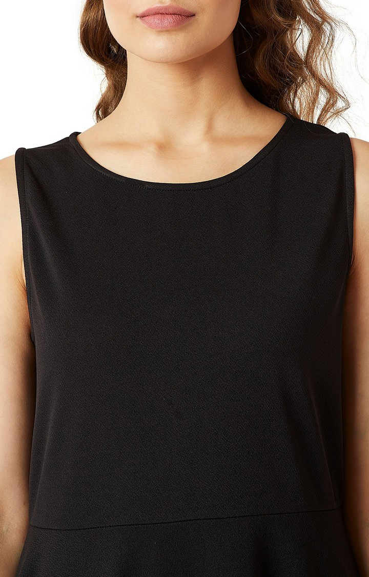 Women's Black Polyester SolidCasualwear Skater Dress