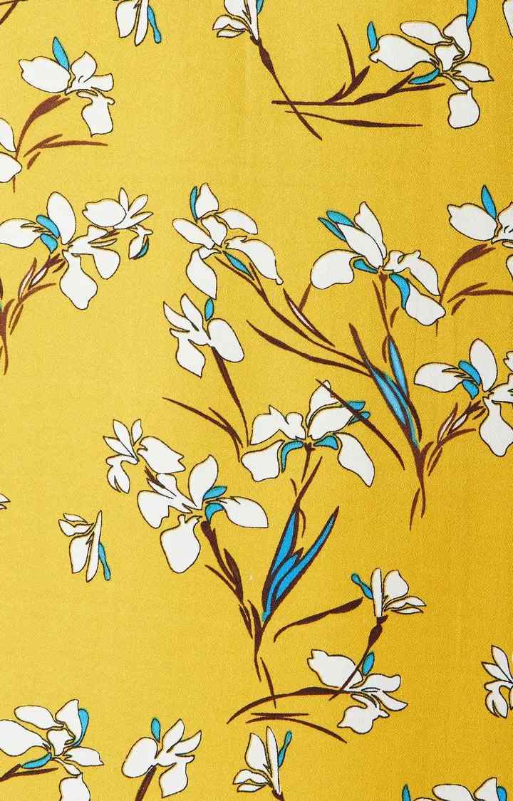 Women's Yellow Crepe FloralCasualwear Shift Dress