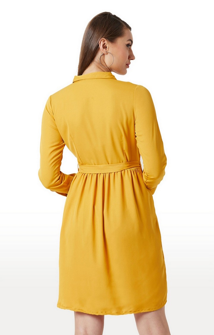 Women's Yellow Crepe SolidCasualwear Skater Dress