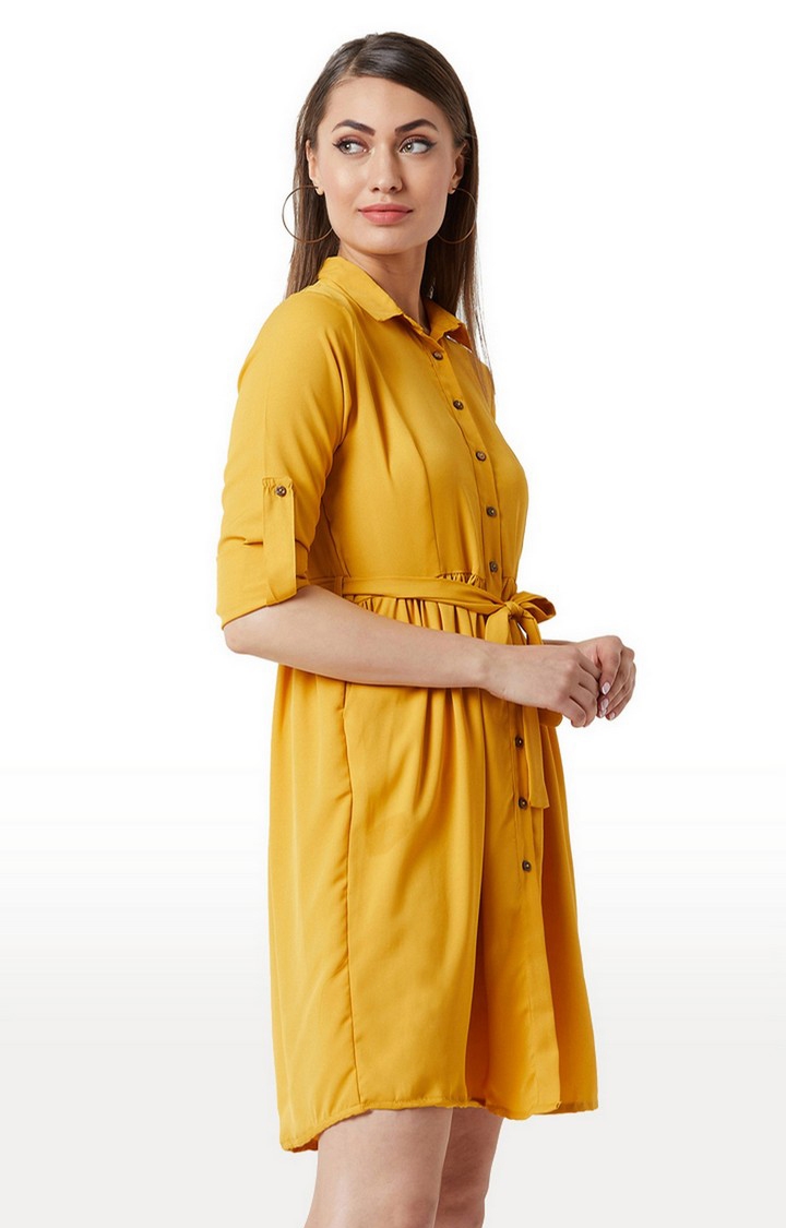Women's Yellow Crepe SolidCasualwear Skater Dress