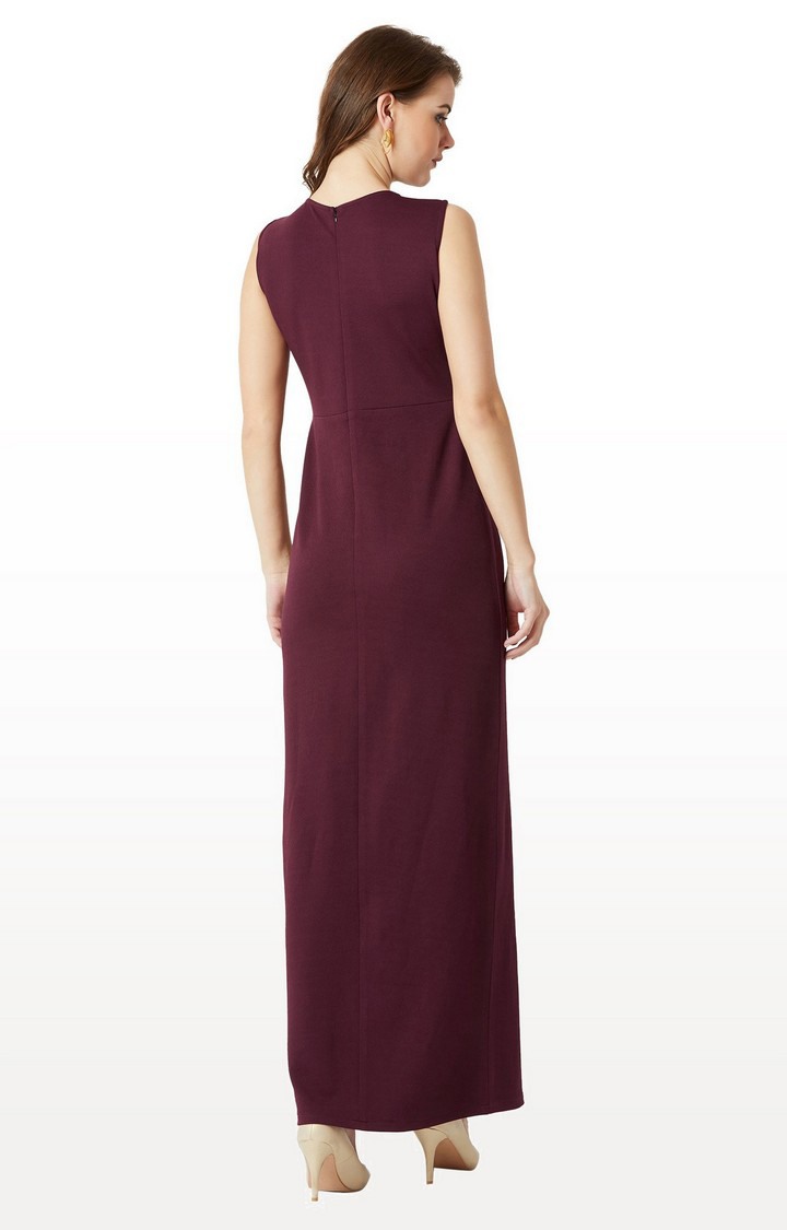 Women's Red Polyester SolidEveningwear Maxi Dress