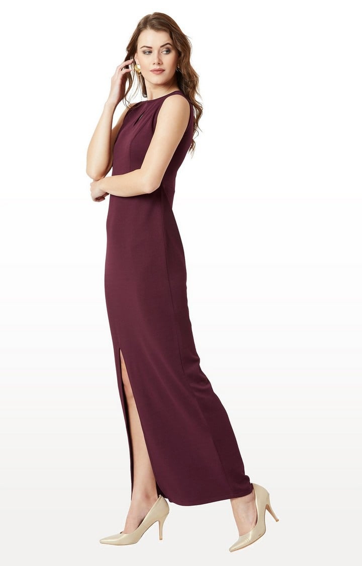 Women's Red Polyester SolidEveningwear Maxi Dress