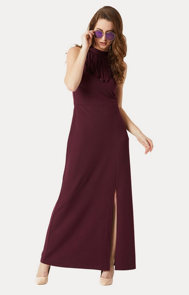 MISS CHASE | Women's Red Solid Maxi Dress 1