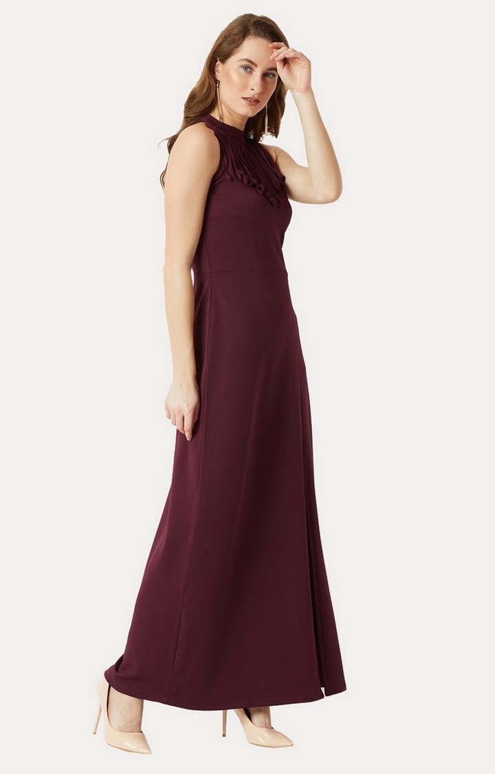 MISS CHASE | Women's Red Solid Maxi Dress 2
