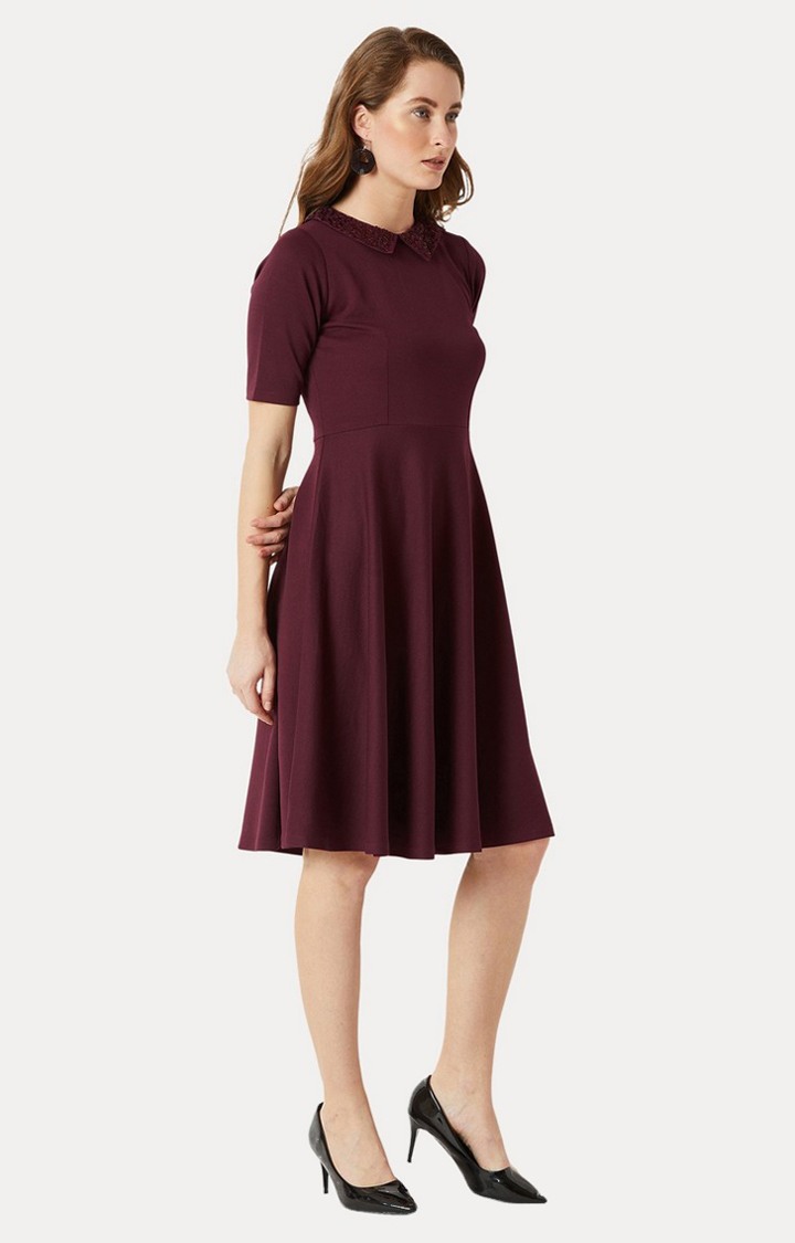 Women's Red Crepe SolidEveningwear Skater Dress