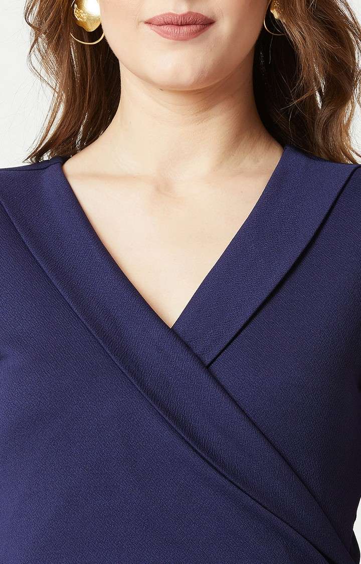 Women's Blue Polyester SolidEveningwear Shift Dress