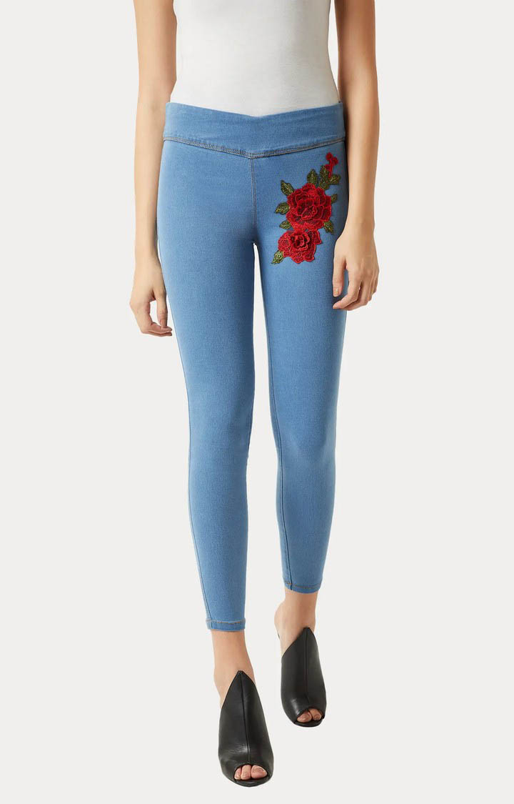Women's Blue Solid Jeggings