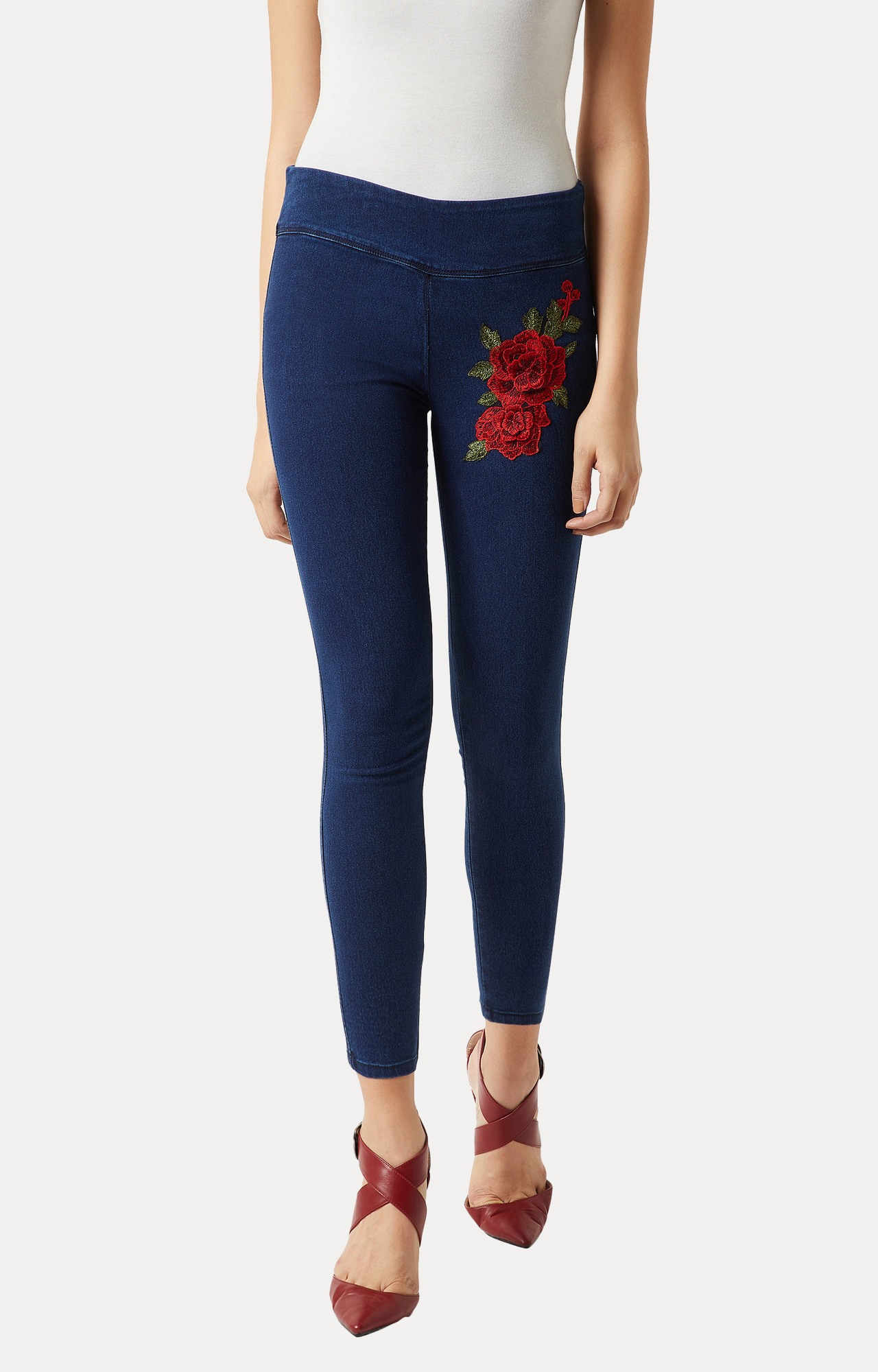 MISS CHASE | Women's Blue Solid Jeggings