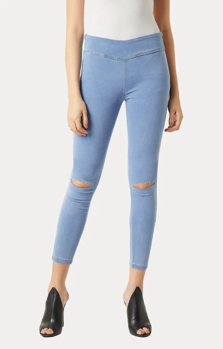 Women's Blue Solid Jeggings