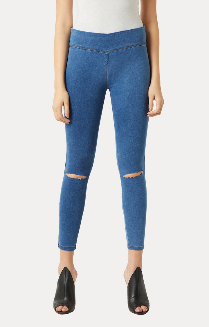 MISS CHASE | Women's Blue Solid Jeggings
