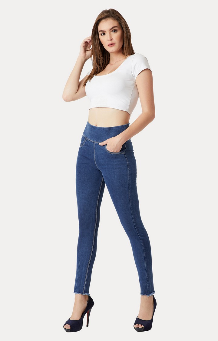 Women's Blue Solid Jeggings