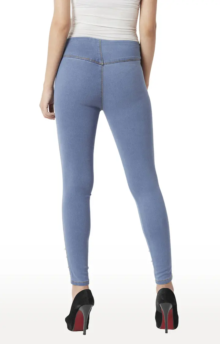 Women's Blue Solid Jeggings