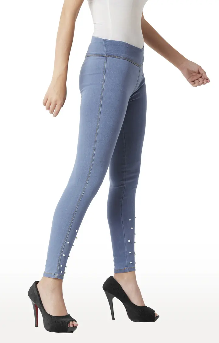 Women's Blue Solid Jeggings