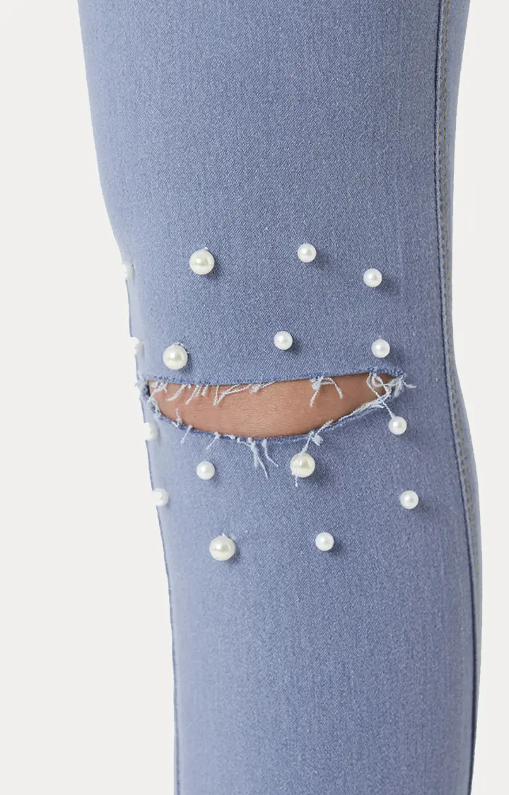 Women's Blue Solid Jeggings