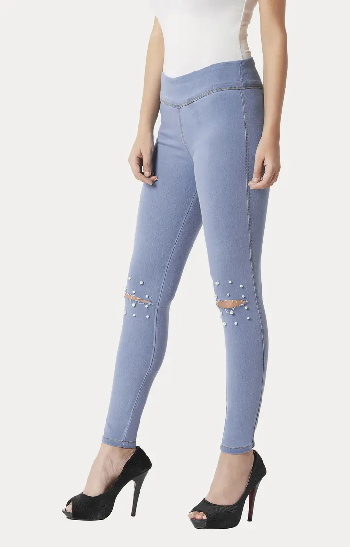 Women's Blue Solid Jeggings