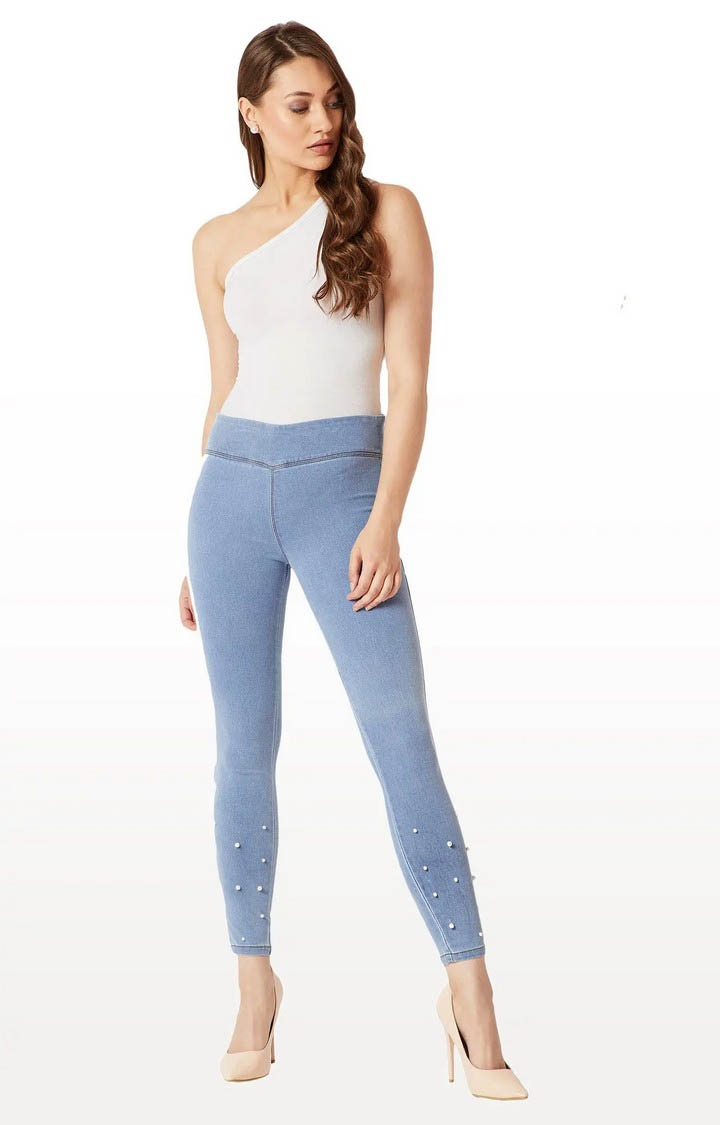 MISS CHASE | Women's Blue Solid Jeggings 1