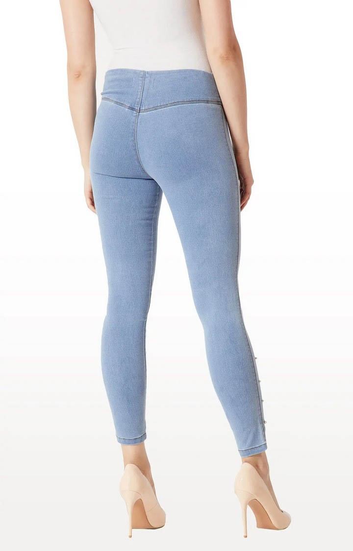 MISS CHASE | Women's Blue Solid Jeggings 3