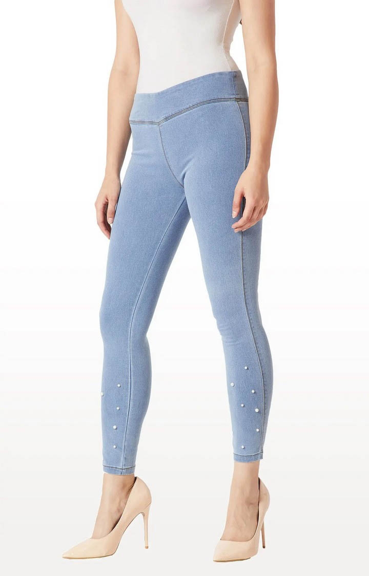 MISS CHASE | Women's Blue Solid Jeggings 2