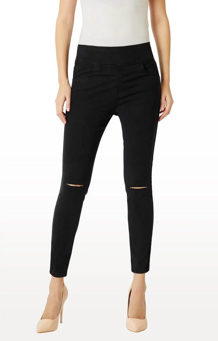 MISS CHASE | Women's Black Solid Jeggings