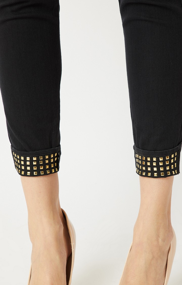 Women's Black Solid Jeggings