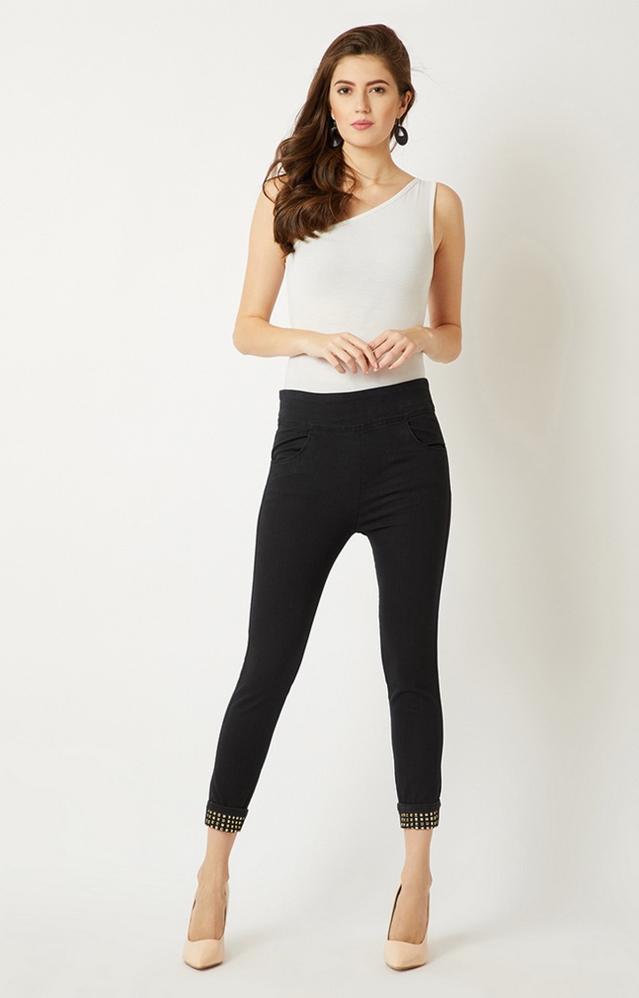 Women's Black Solid Jeggings