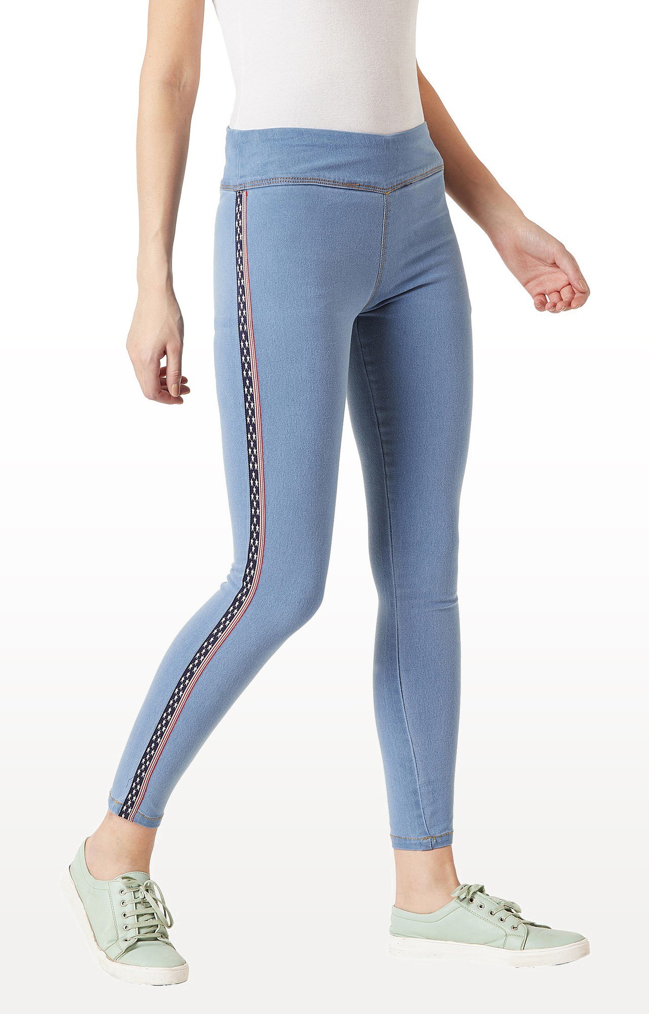 MISS CHASE | Women's Blue Solid Jeggings
