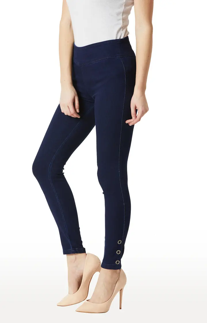 Women's Blue Solid Jeggings