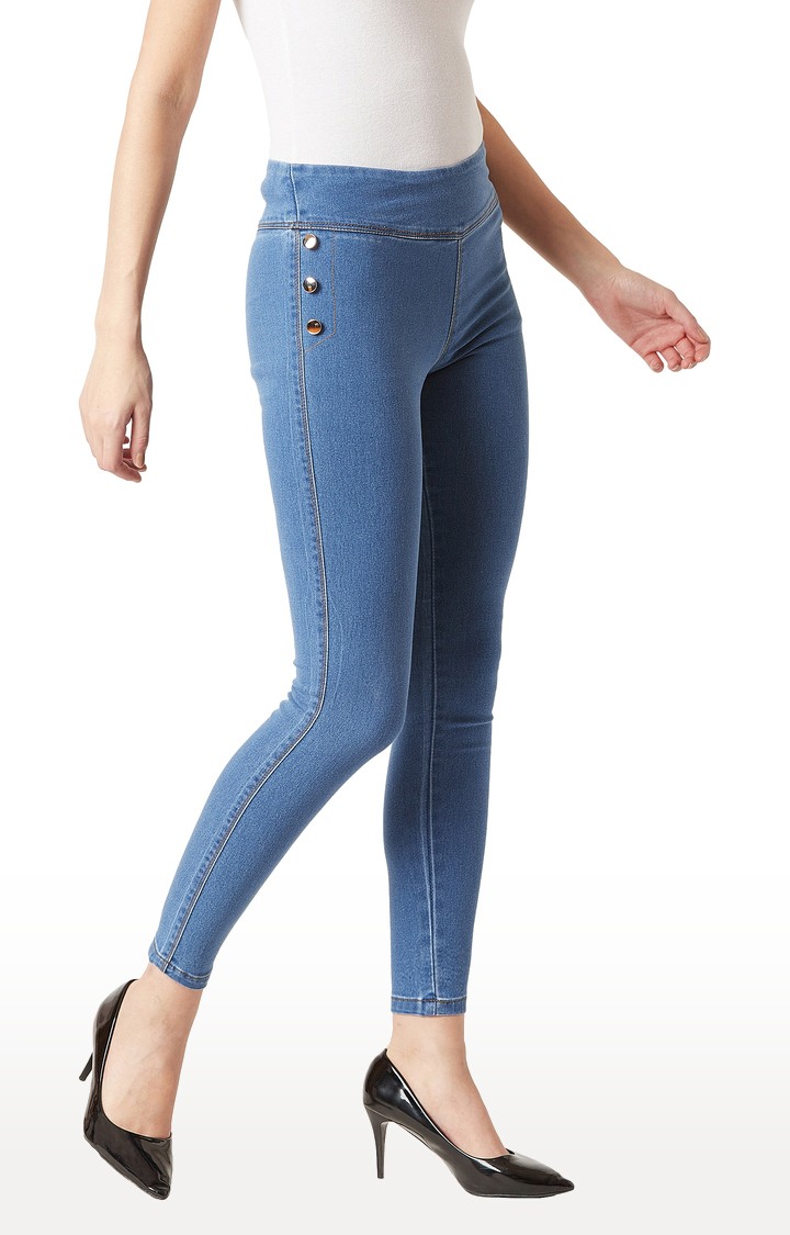 Women's Blue Solid Jeggings