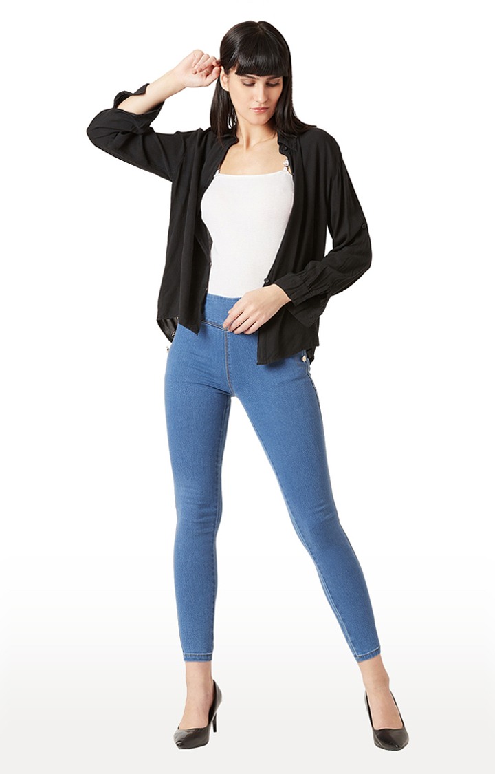 Women's Blue Solid Jeggings
