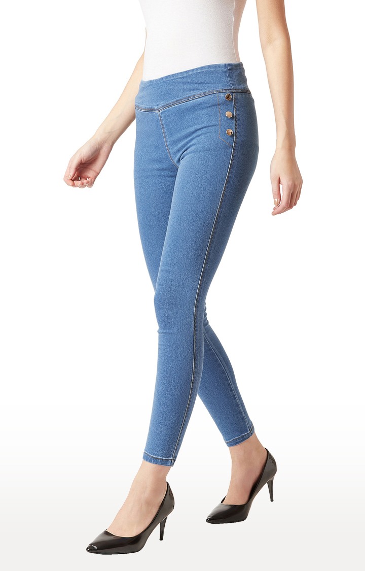 MISS CHASE | Women's Blue Solid Jeggings