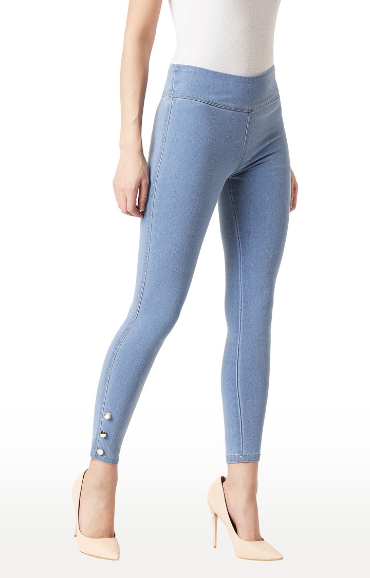 MISS CHASE | Women's Blue Solid Jeggings
