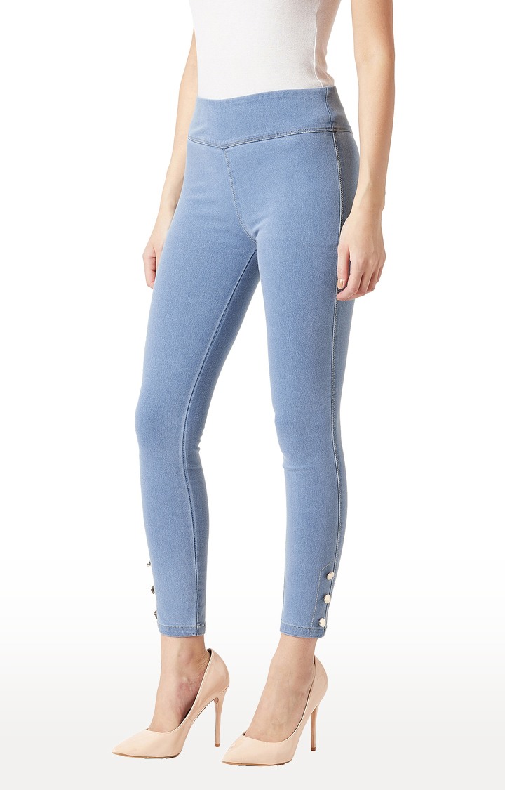 Women's Blue Solid Jeggings