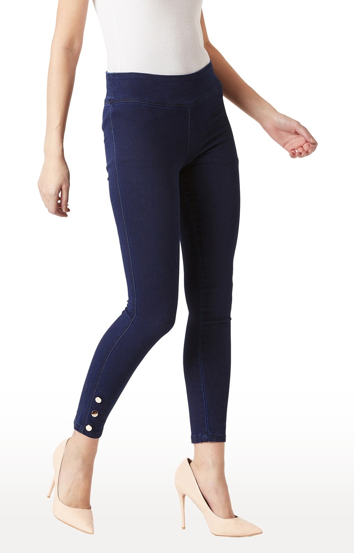 Women's Blue Solid Jeggings