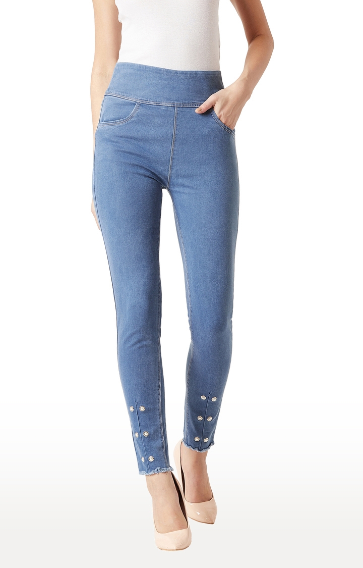 MISS CHASE | Women's Blue Solid Jeggings 0